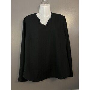 Elizabeth & Clarke Shirt Womens 8 Black Long Sleeve Split Neck Blouse Top